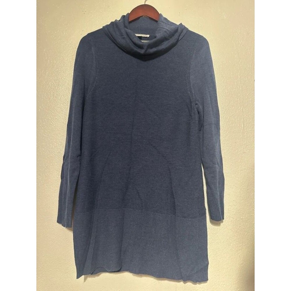 Adrienne Vittadini Blue Cowl Neck Ribbed Tunic Sweater Size Large L